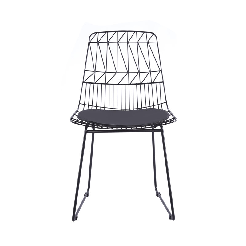 17 Stories Yuki Geometric Metal Dining Chair with PU Leather Seat Pad